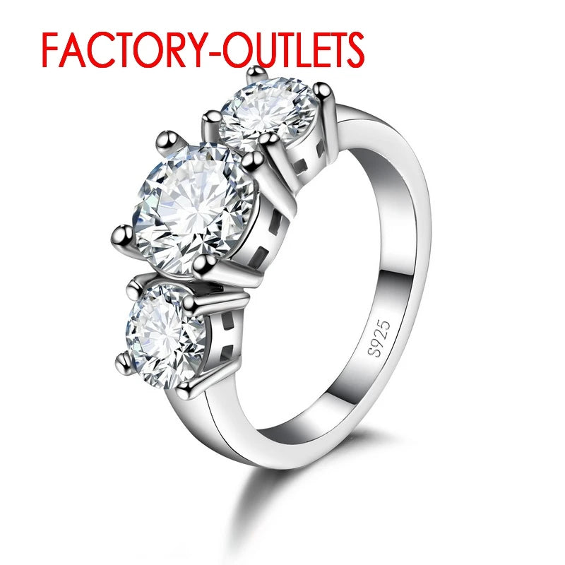 925 Sterling Silver Ring CZ Cubic Zirconia Prong Setting 7 Colours Fashion Jewelry Women Girls Party Engagement Wholesale