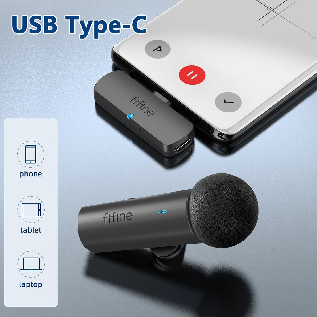 FIFINE Wireless Lavalier Recording Microphone,Type-C Mini MIC for Mobile Phone/Tablet/Laptop,Live Streams/Vlog/Interview-M6