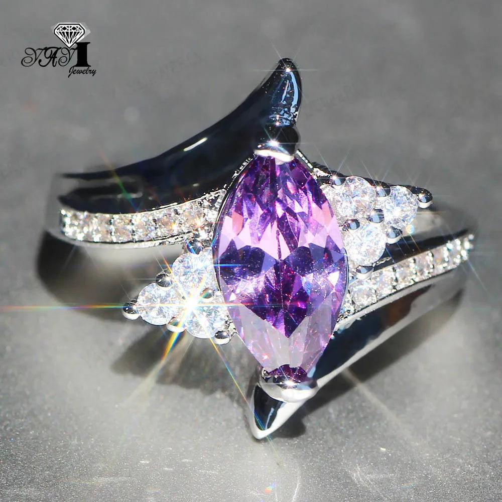 YaYI Jewelry Fashion  Princess Cut 5.7 Purple  Zircon Silver Color Engagement Rings wedding Lover Rings Party Rings 1171