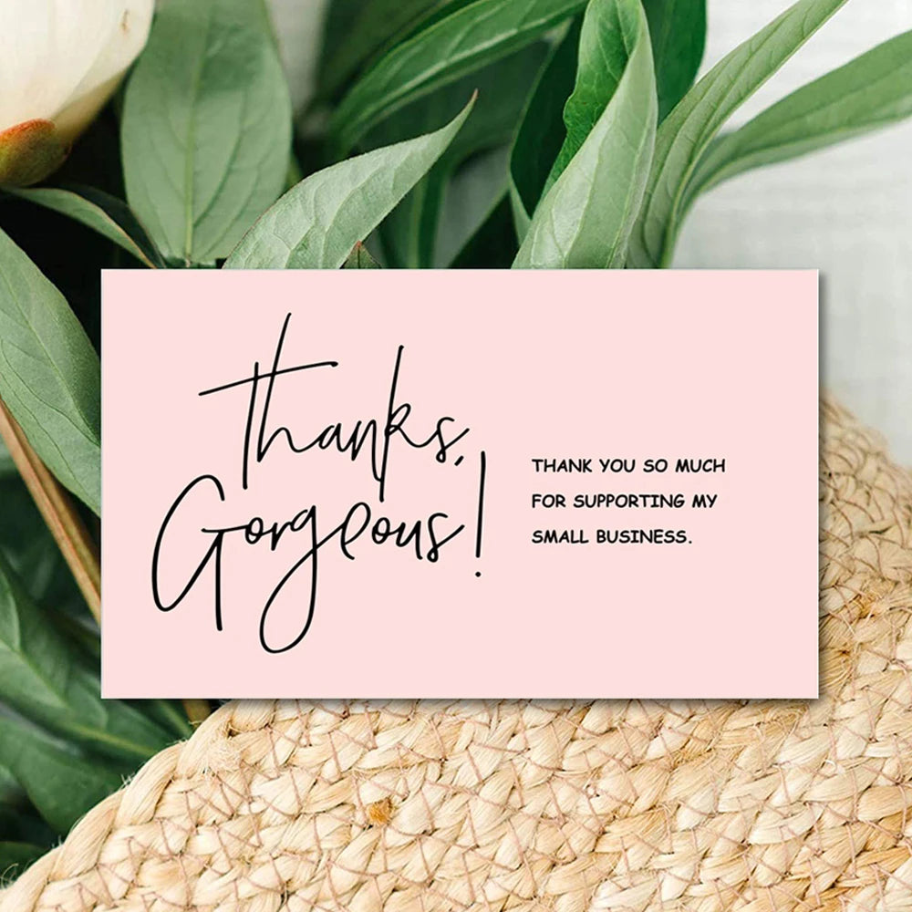 30pcs/pack Pink Thank You Card For Supporting Business Package Decoration "Gorgeous Thanks" Business Card Handmade With Love