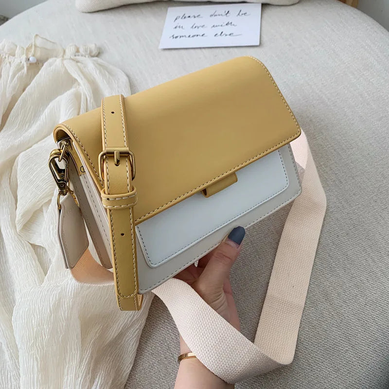 Contrast color Leather Crossbody Bags For Women Travel Handbag Fashion Simple Shoulder Messenger Bag Ladies Small Flap Bag