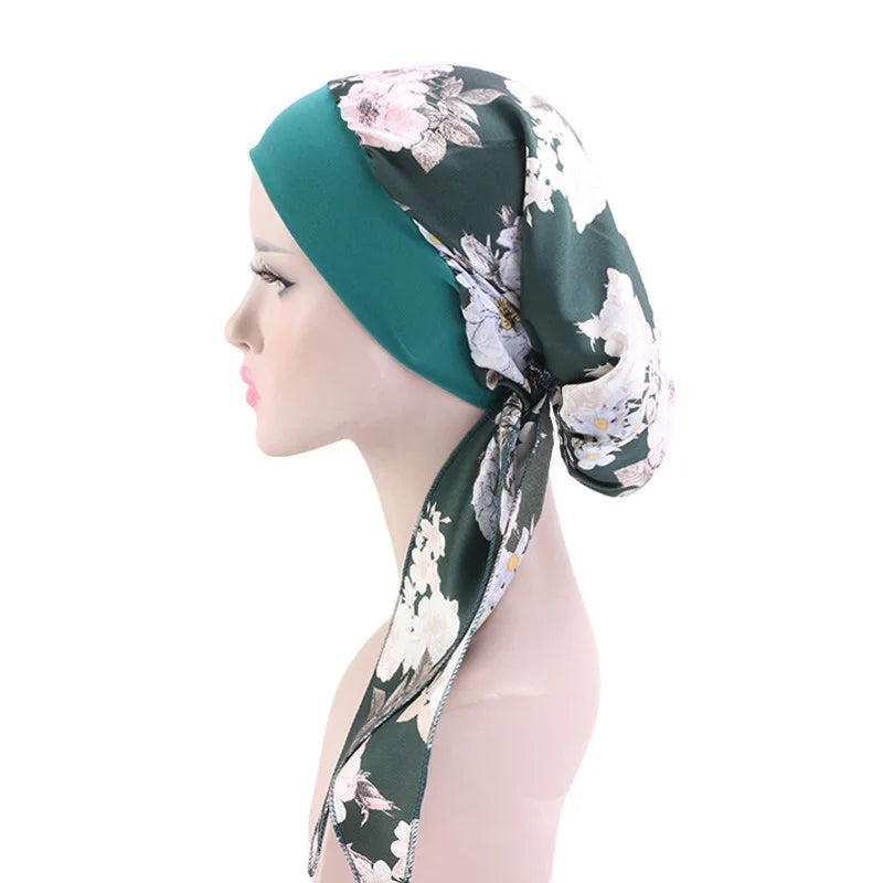 2024 fashion printed flowers women inner hijabs cap muslim head scarf turban bonnet ready to wear ladies wrap under hijab caps