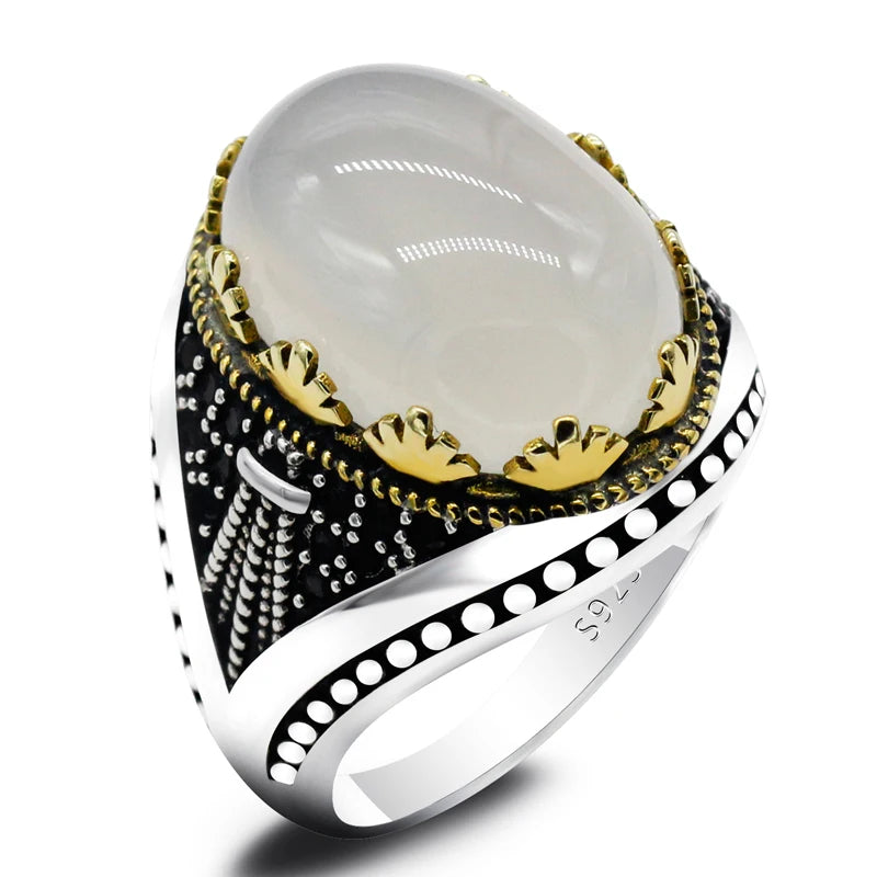 925 sterling silver ring men's white agate stone ring vice stone spinel men's high jewelry