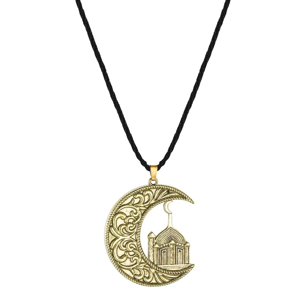 QIMING Crescent Moon Mosque Islamic Necklace For Women Viking Slavic House Vintage Retro Jewelry Pendant Men Necklace