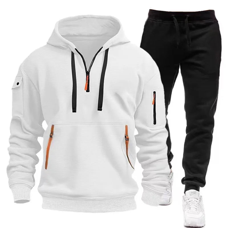 Winter Hoodie Sets Men Fashion Fleece Red Hoodies Black Brand Pants Casual Jogger Suit Tracksuit Sweatshirt Woman Pullover S-3XL - Aurex