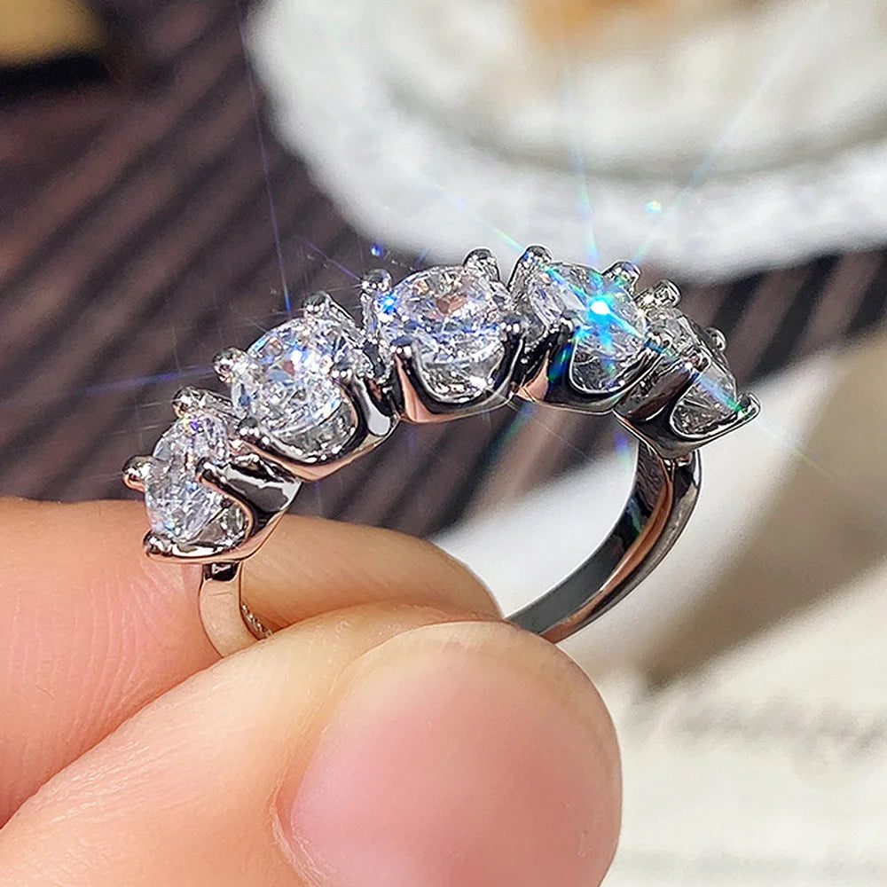 Hot Selling Single Row lab Moissanite Rings for Women Elegant Crystal 925 Sterling Silver Rings for Wedding Jewelry Size 6-10