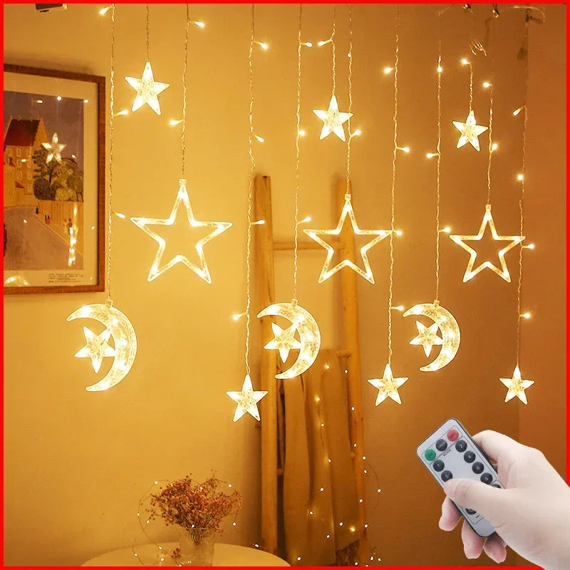 Star Moon Led Curtain Garland String Light EID Mubarak Ramadan Decoration for Christmas Home 2025 Islam Muslim Event Party Decor