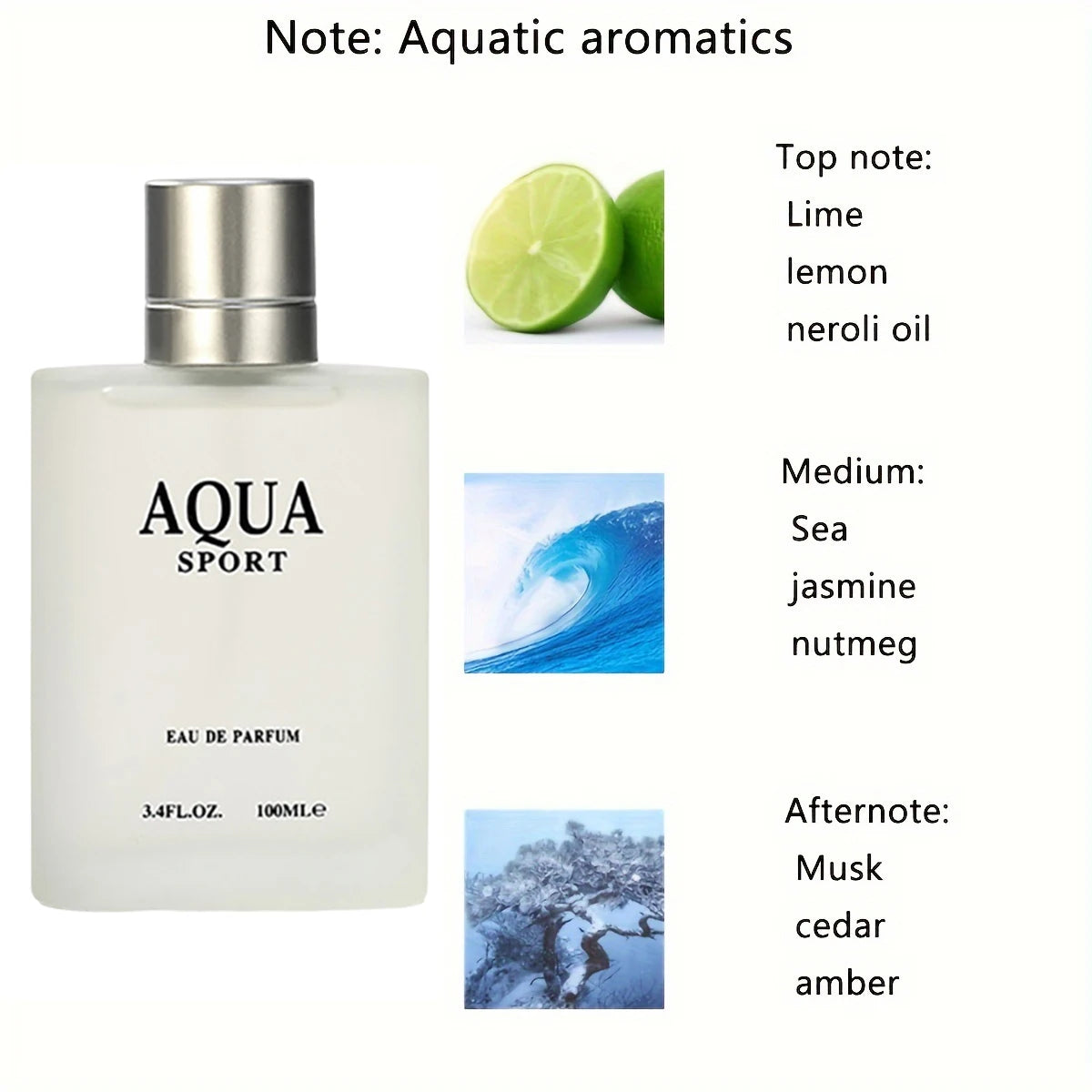 100ML 3.4FL.OZ AQUA Men's Eau de Parfum, Aquatic Aromatic Notes Perfume, Lime, Marine, Musk, Fresh Ocean Fragrance for Men - Aurex