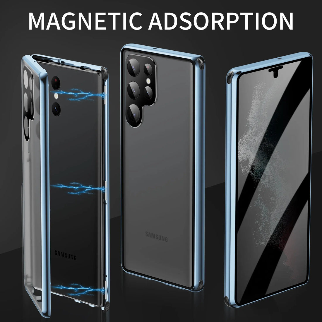 Metal Double Sided Glass Snap Lock Case Full Protection for Samsung Galaxy S25 S23 S22 S24Ultra S23 S22Plus Lens Protection Case