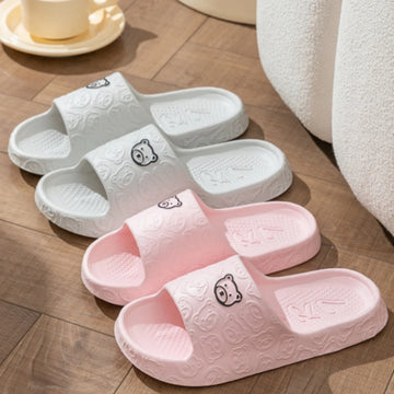 Fashion Cute Printting Bear Women's Slippers Bathroom Non-slip Thick Soft Sole Summer Indoor Comfy Beach Leisure Couple Shoes