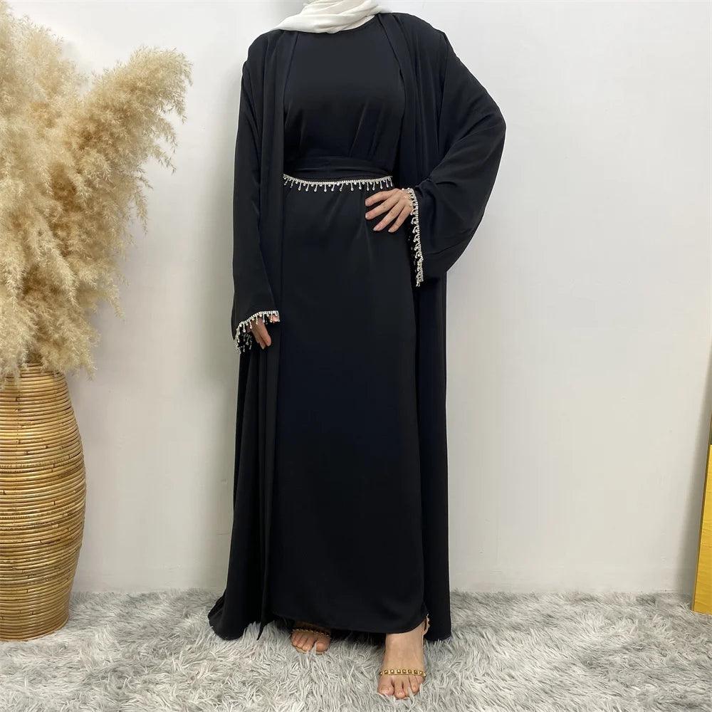 New fashion Muslim women sleeveless dress plus Muslim cardigan two-piece Arab Turkey Dubai dress elegant temperament clothing - Aurex