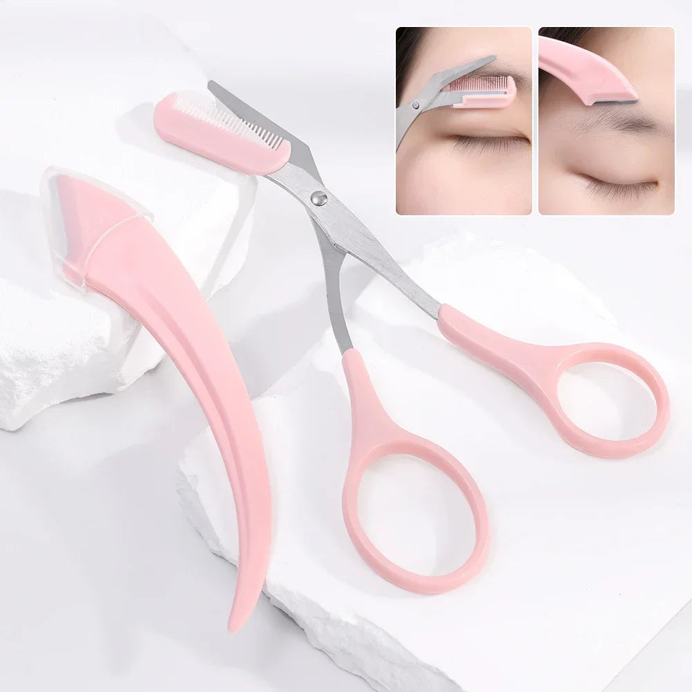 2PCS Eyebrow Trimmer Set Portable Brow Comb Scissors Eyebrow Knife Women Professional Face Shaver Hair Removal Razor Makeup Tool