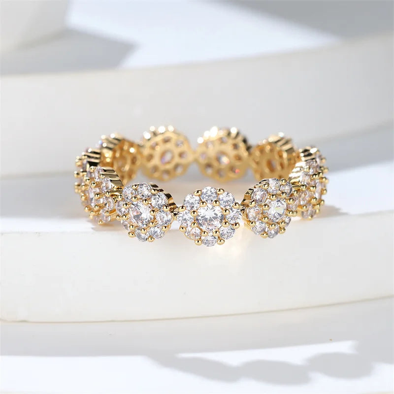 Luxury Female Charm White Zircon Ring Yellow Gold Color Rings For Women Crystal Stone Engagemen Jewelry