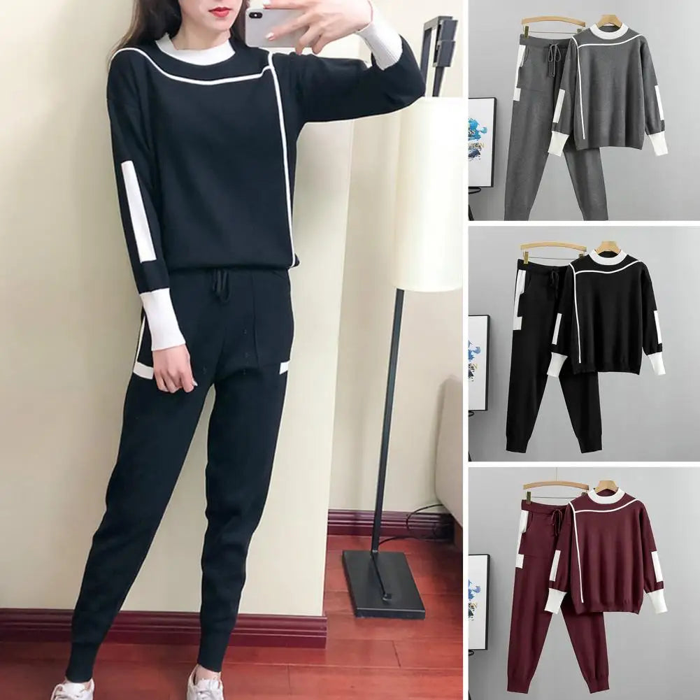 Women’s 2023 Autumn Winter O Neck Sweater Two Piece Set Female Knitted Pants Suits Fashion Casual Pullover Tracksuits Outwear - Aurex