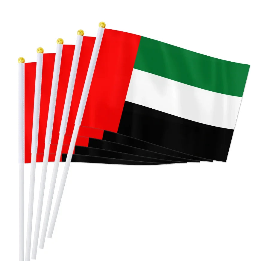 14*21cm United Arab Emirates Hand Flag, UAE National Flag World Countries Decor Small Hand Held Waving Flag, 50/100pcs