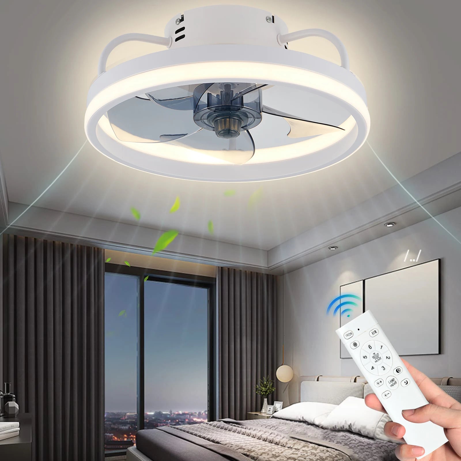 LED ceiling fan light DC motor with light power 55W bedroom decoration ventilation fan ligh90V~265V invisible blade mute - Aurex