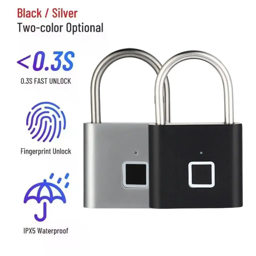 Keyless USB Charging Smart Padlock Waterproof Biometric Fingerprint Door Lock Unlock Portable Security Anti-theft Padlock