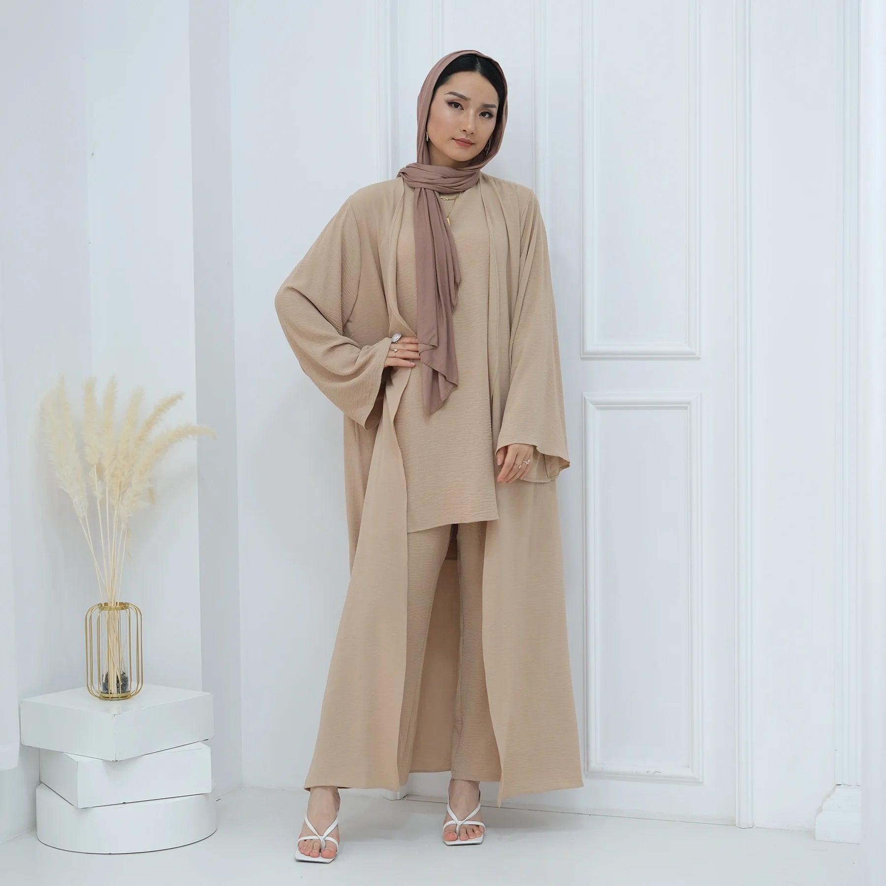 Eid Ramadan Vestidos Turkey Kaftan Islam Clothing Abayas Women Muslim Sets 3 Pieces Set Caftan Maxi Abaya Tops Pants Modest Robe - Aurex