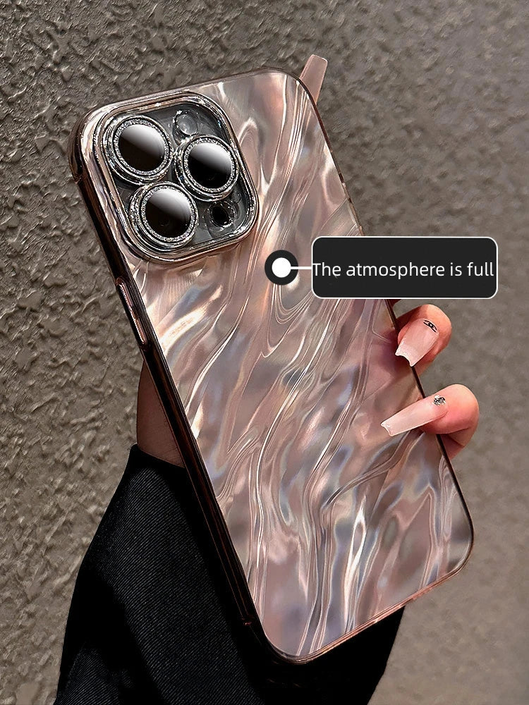 Luxury 3D Water Ripple Plating Phone Case For iPhone 15 14 Pro Max 13 12 11 Glitter Camera Lens Protective Shockproof Hard Cover