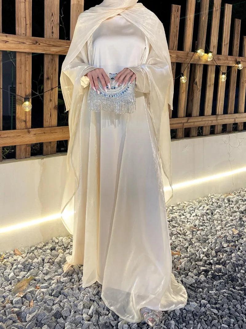 Cross-Border Women's Modest Abaya – Solid Color Organza Suit with Simple Shawl & Outer Skirt - Aurex