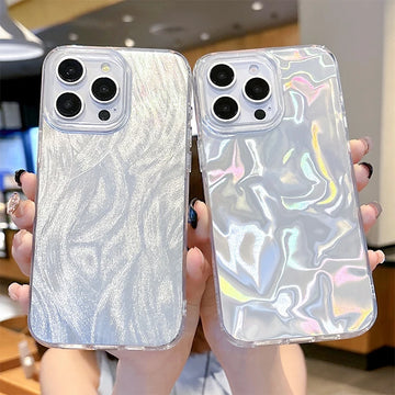 Phone Case For iPhone 16 15 13 14 Pro Max 11 12 7 8 Plus X XR XS Max SE 2020 2022 Luxury Laser Silver Gradient Silicone Cover