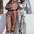 Trendy Spring Hoodie Pants Set Hat Women Winter Tracksuit Elastic Waist Big Pocket Spring Hoodie Pants Set Keep Warm - Aurex