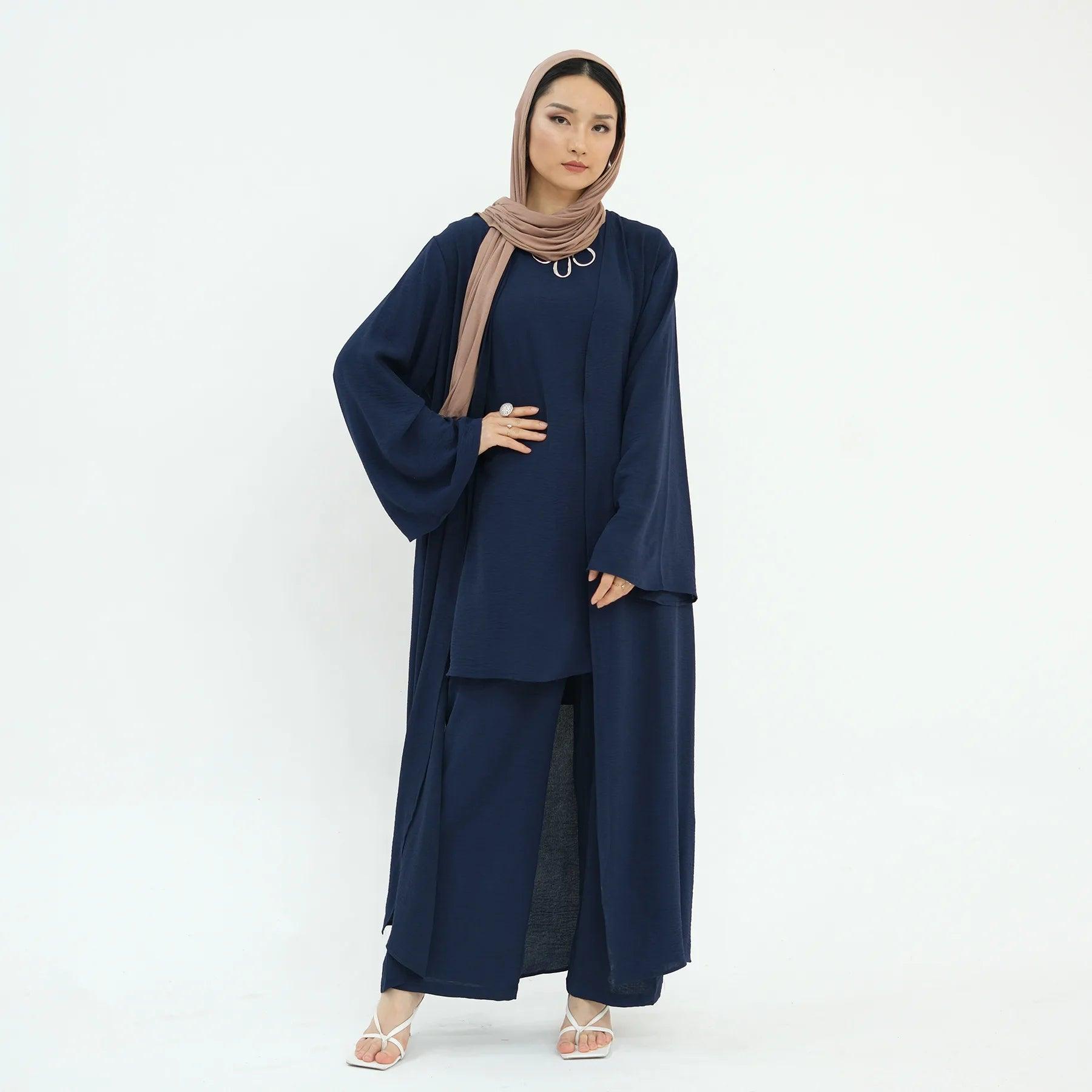 Eid Ramadan Vestidos Turkey Kaftan Islam Clothing Abayas Women Muslim Sets 3 Pieces Set Caftan Maxi Abaya Tops Pants Modest Robe - Aurex