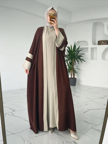 Eid Muslim Dress & Abayas for Women 2 Piece Set Musulman Ensembles Morocco Ramadan Caftan Abaya Kaftan Dubai Arab Long Robe 2024