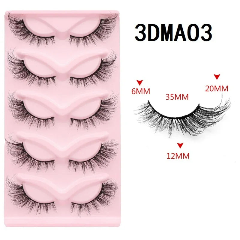 Cat Eye Eyelashes 3D Natural False Lashes Fluffy Soft Wholesale Cross 5 Pairs Manga Lashes Wispy Natural Extension Makeup