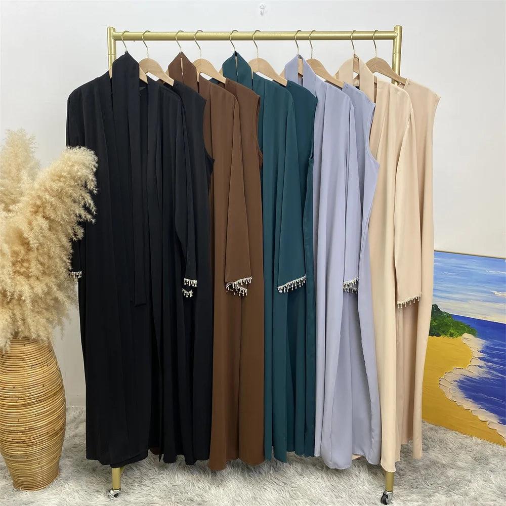 New fashion Muslim women sleeveless dress plus Muslim cardigan two-piece Arab Turkey Dubai dress elegant temperament clothing - Aurex