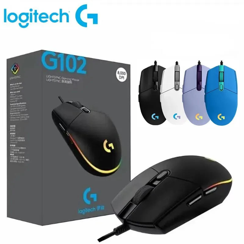 Logitech G102 Mouse USB Wired Gaming Mouse 8000 DPI Rainbow Optical Effect Screen For PC/Mac Computer and Laptop