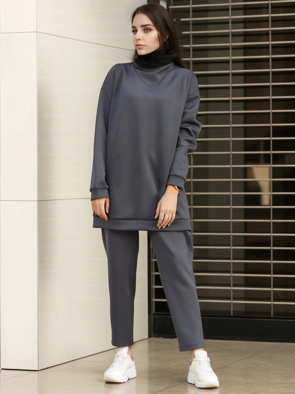 Spring & Autumn Women's Two-Piece Set – Long Top & Pants | Modest Casual Outfit for Eid & Everyday Wear - Aurex