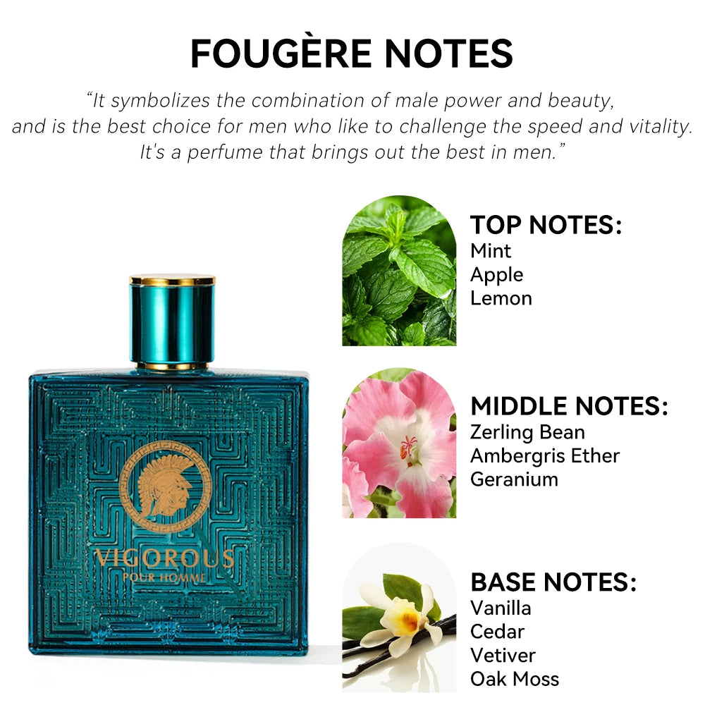 100ML 3.4FL.OZ Men's Perfume Eros EDP, Fougère Notes Men's Colognes Vanilla, Green Leaves, Fresh & Spicy Fragrance Spray for Man - Aurex