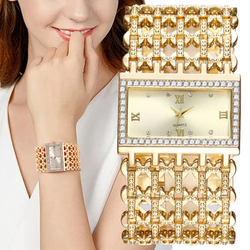 UTHAI W29 New Watch For Women Fashion Light luxury Square Diamond Quartz Watches Clock Lady's Gold Stainless Steel Bracelet