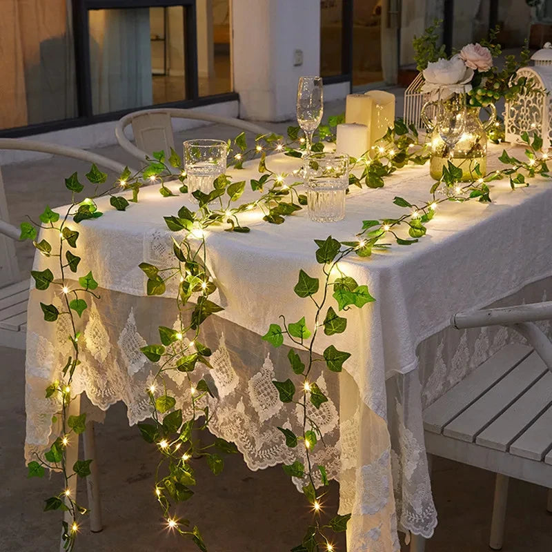 12/10/2m Fake Green Leaf Ivy Vine with LED Lights Home Bedroom Decor Wedding Glowing Artifical Plant Garland Home Decor