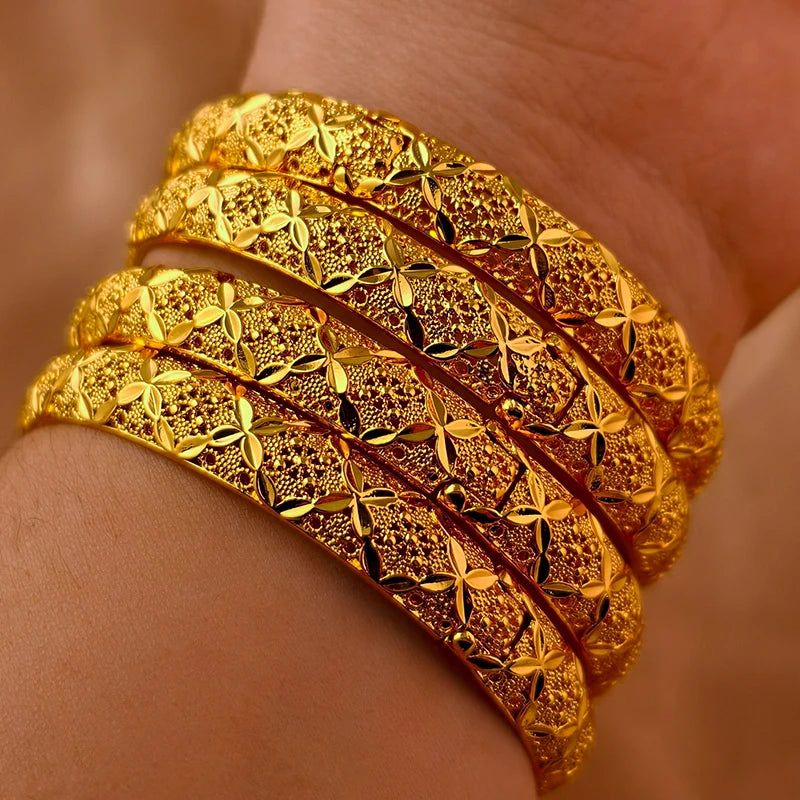 Dubai Kurdish Turkish Gold Plated Bangles for Women Middle East Wedding Accessory Bridal Bracelets Jewelry