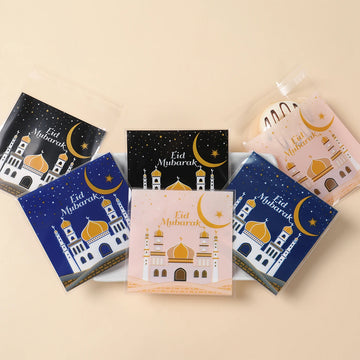 50/100pcs Eid Mubarak Castle Plastic Self Adhesive Candy Bag 2025 Gift Bag Ramadan Kareem Islamic Muslim Party Eid AlAdha Gifts