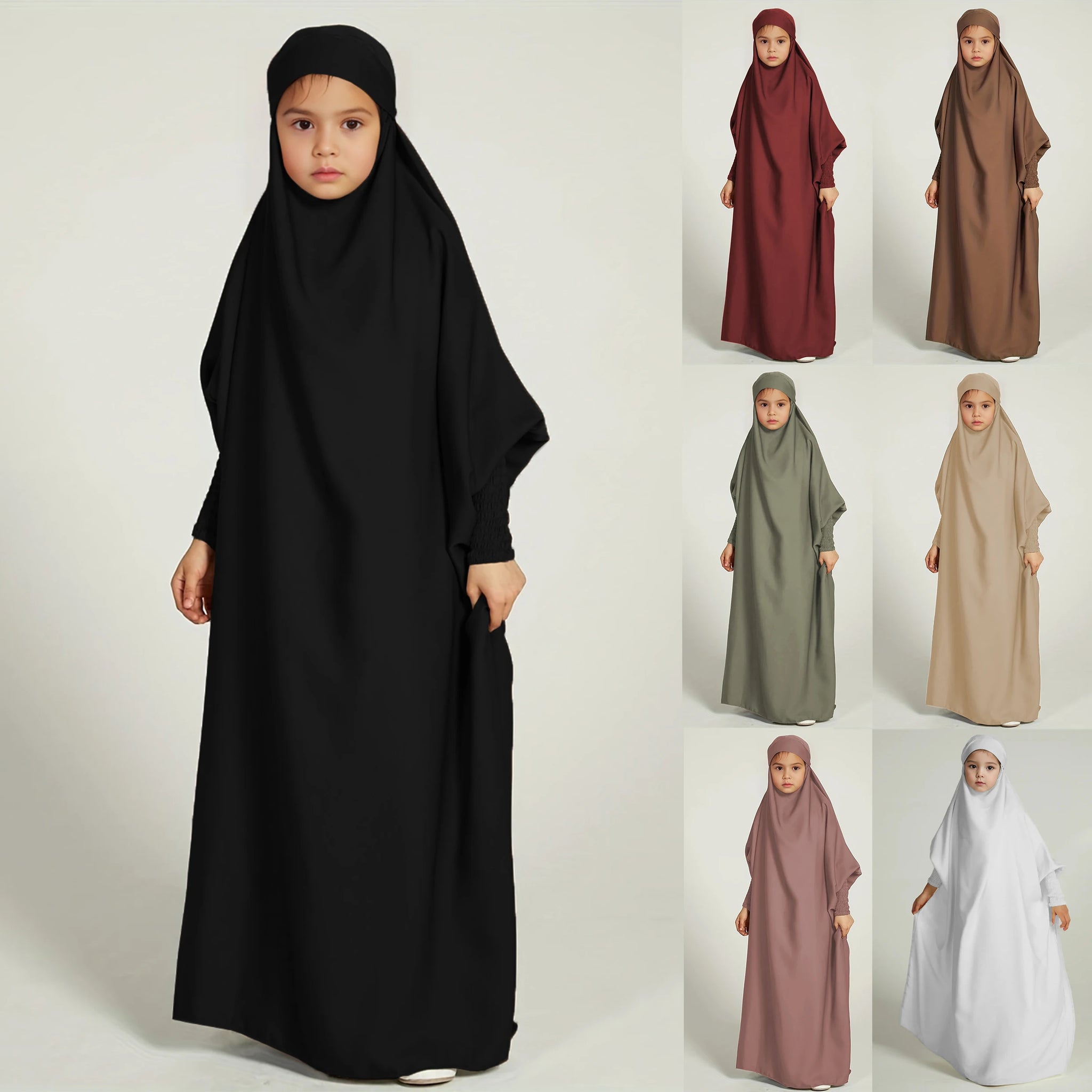 Ramadan  Muslim kids Girls Abaya Solid Long Kaftan abaya enfant Robe Dress Kids Clothes For Gift