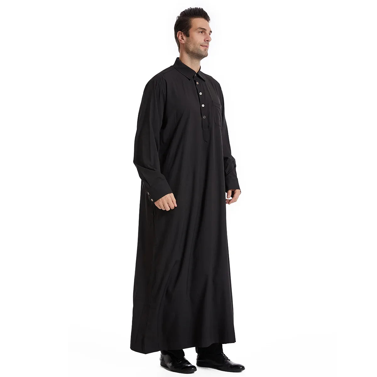 New Style Muslim Lapel Button Robes for Middle Eastern Turkish Men Dubai, United Arab Emirates Saudi Arabian Ethnic Muslim Robes - Aurex