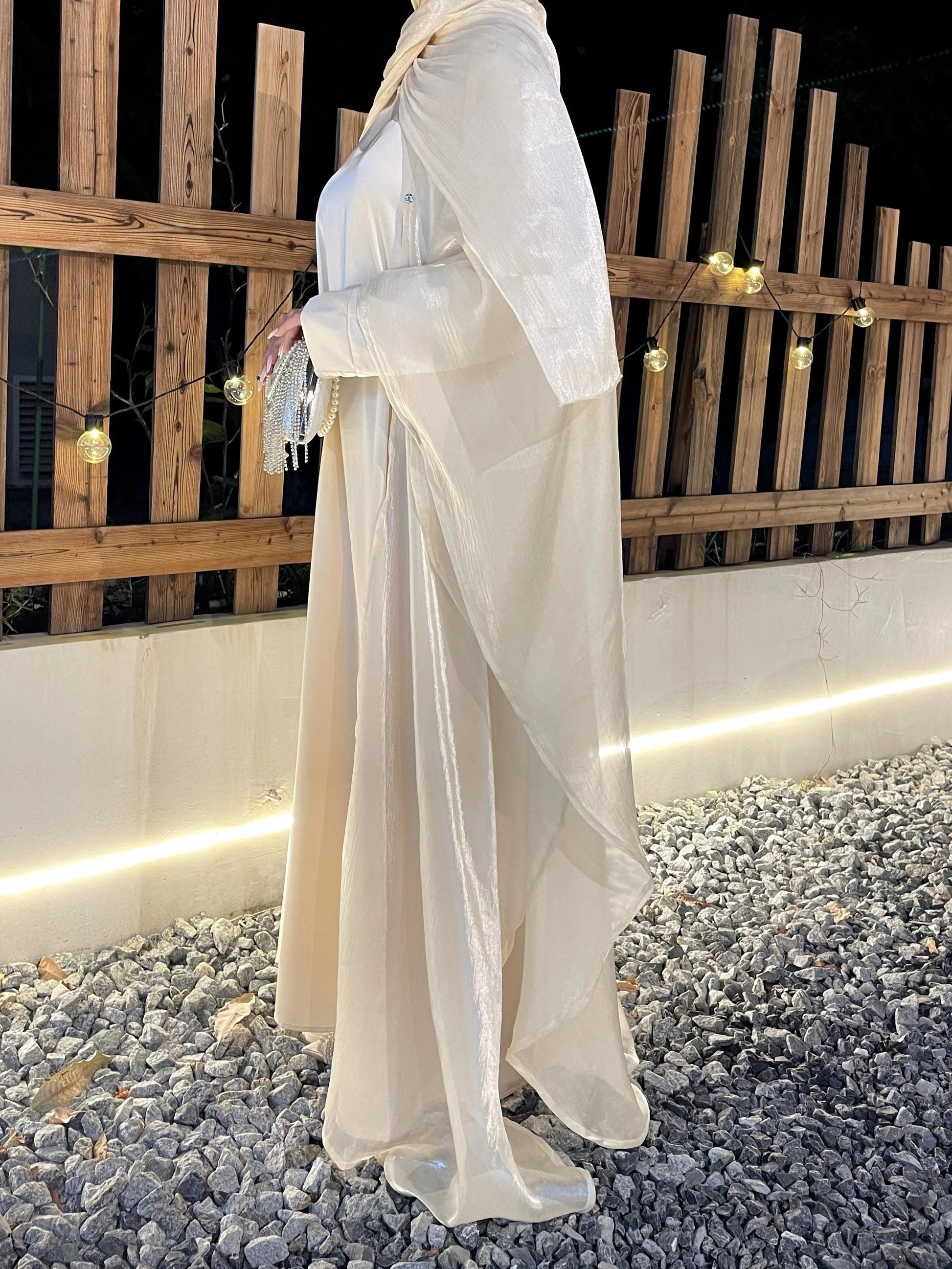 Cross-Border Women's Modest Abaya – Solid Color Organza Suit with Simple Shawl & Outer Skirt - Aurex