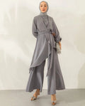 Muslim Two Piece Women Modest Set Top Lace Up Wide Leg Pants Suit Ramadan Morocco Dubai Islam Casual Ensemble Arabic Outfits - Aurex