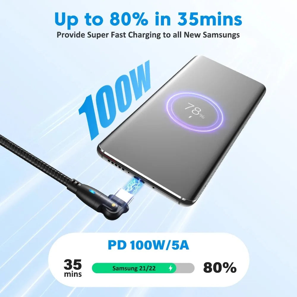 AUFU 100W USB C Cable 5A PD Fast Charging Charger Wire Cord for Macbook iPad Samsung Xiaomi 180 Rotate USB to Type-C Cable 3M