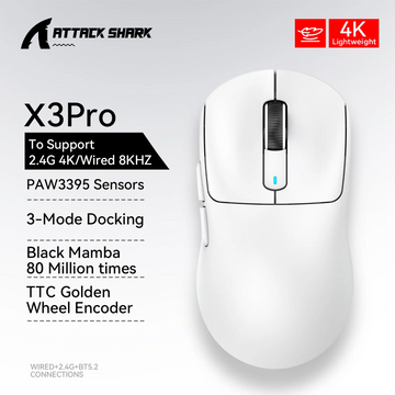 Wireless Mouse X3 ATTACK SHARK PAW3395 4K Returns Bluetooth Tri-Mode Connection, Macro Gaming Mouse