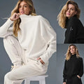 2025 New Yoga Long Sleeved Waffle  Women Sets Knitted Tracksuit Turtleneck Sweater and Straight Jogging Pants Suits - Aurex