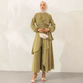 Muslim Two Piece Women Modest Set Top Lace Up Wide Leg Pants Suit Ramadan Morocco Dubai Islam Casual Ensemble Arabic Outfits - Aurex