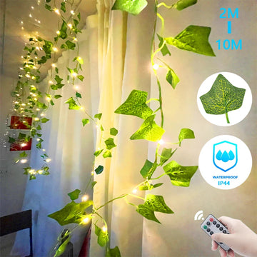 2M-10M Flower Green Leaf String Lights Artificial Vine Fairy Lights USB/Battery Powered Ramadan Garland for Weeding Home Decor