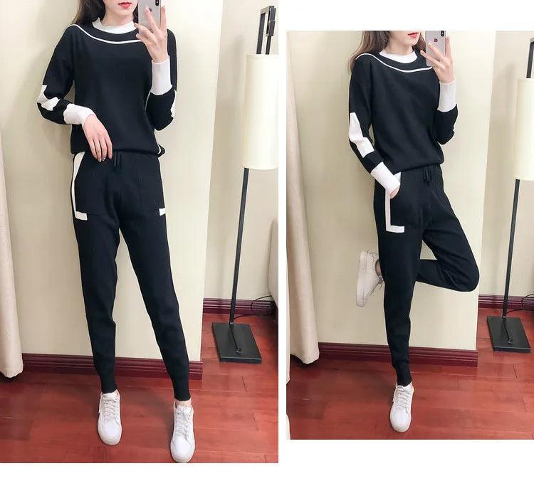 Winter Women Knitted 2 Pieces Set Muslim Casual Thicken Pullover Sweater +Knitted Pant 2PCS Suits Outfit Sport Warm Set 2024 - Aurex