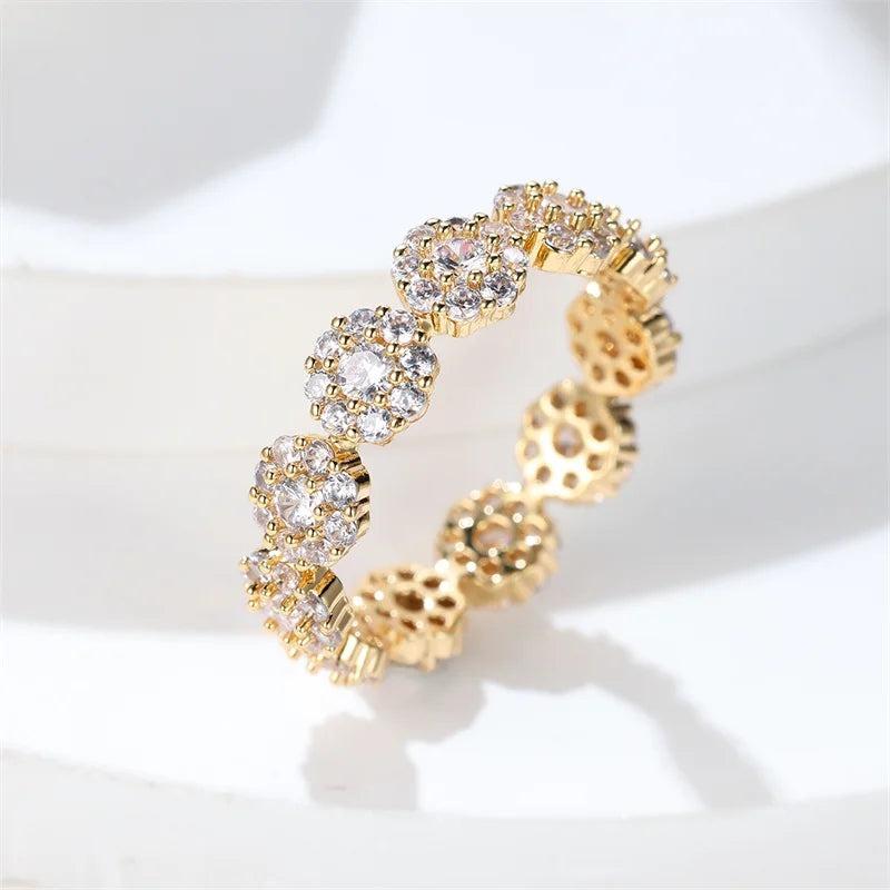 Luxury Female Charm White Zircon Ring Yellow Gold Color Rings For Women Crystal Stone Engagemen Jewelry