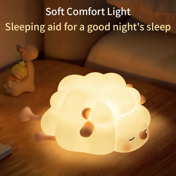 Sheep Silicone Night Light Cute Cartoon Creative Ornament Brightness Adjustment Pat Light Sleep Guard Eye Protection Timing