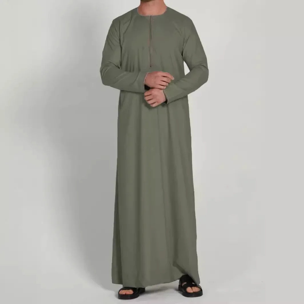 Solid Dubai Turkish Muslims Dress Muslim Men Jubba Thobe Long Sleeve Thin Robes Kaftan O-neck Islamic Arabic Fashion Men Caftan